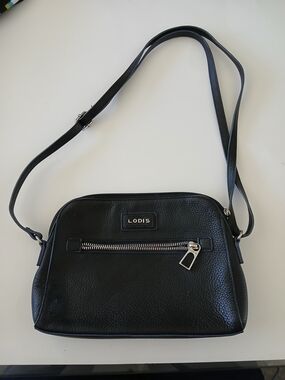 Lodis Black Pebbled Leather Adjustable Crossbody Bag
